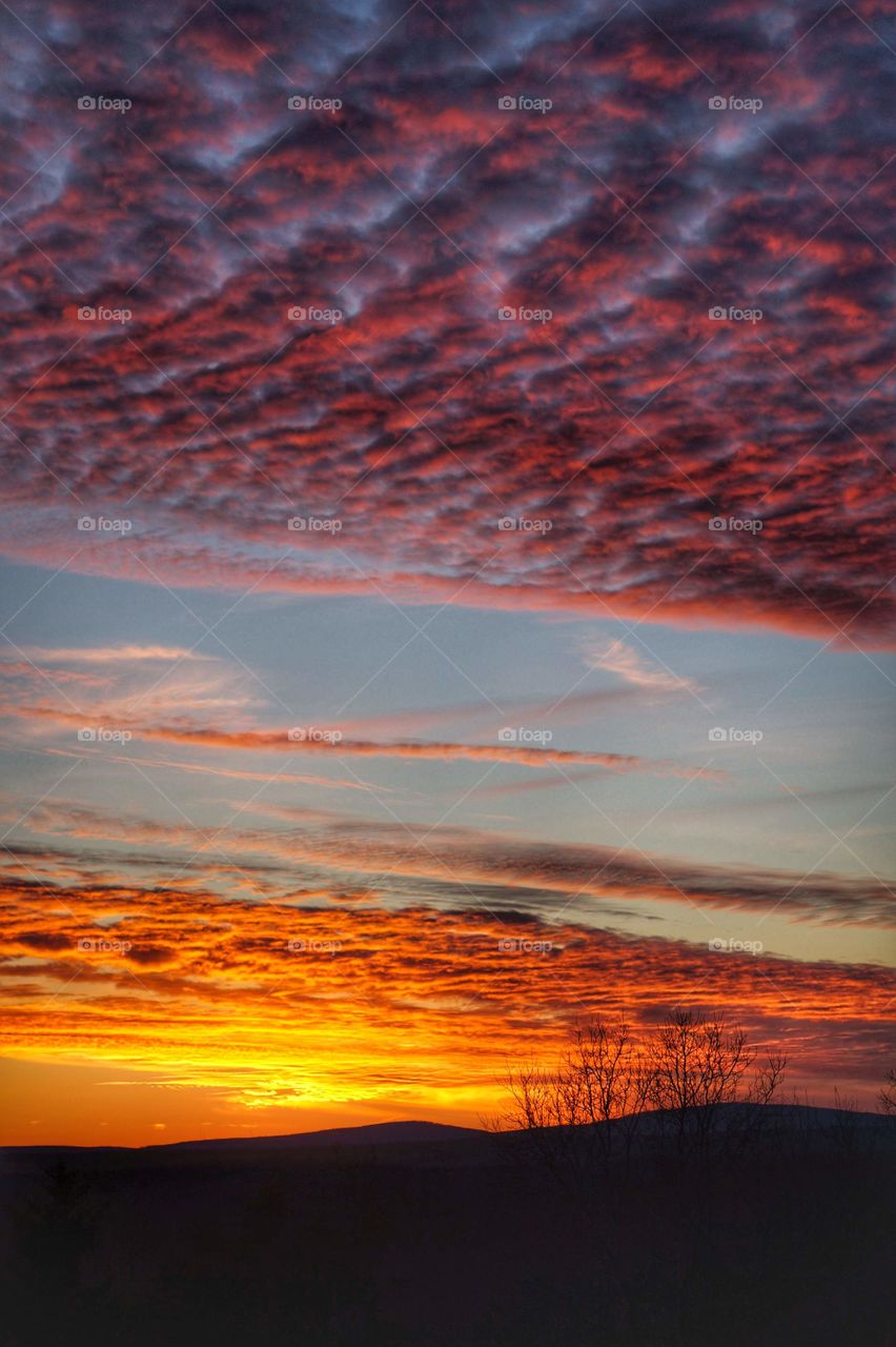 Landscape silhouette with sunset colored sky