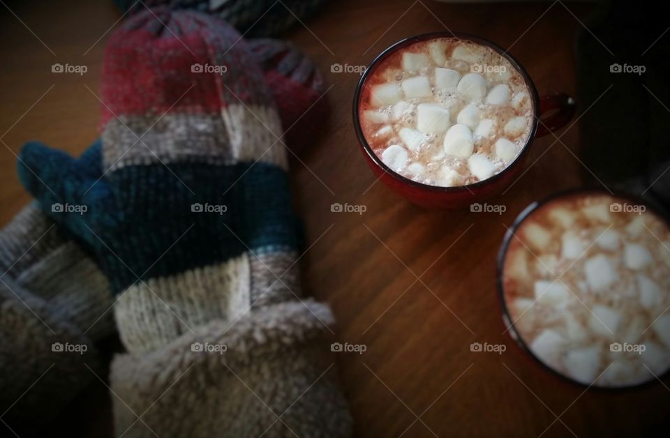 When it's cold outside I love to have a cup of warm cocoa with marshmellows to warm me up and of course my favorite mittens too