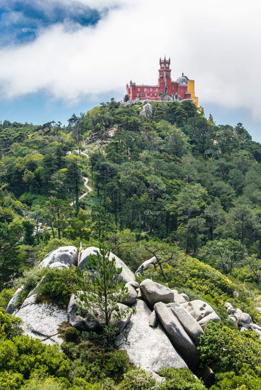 View of Palacio da Pena from Castelo dos Mouros, Sintra, Portugal