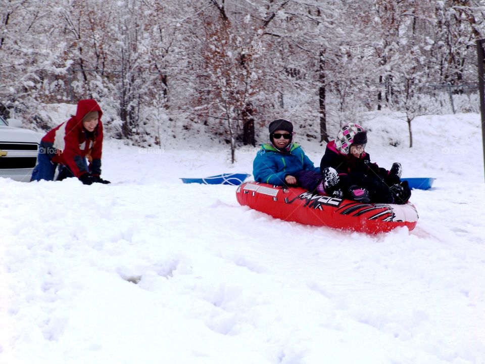 Winter Fun. Sledding in Denver, Colorado 