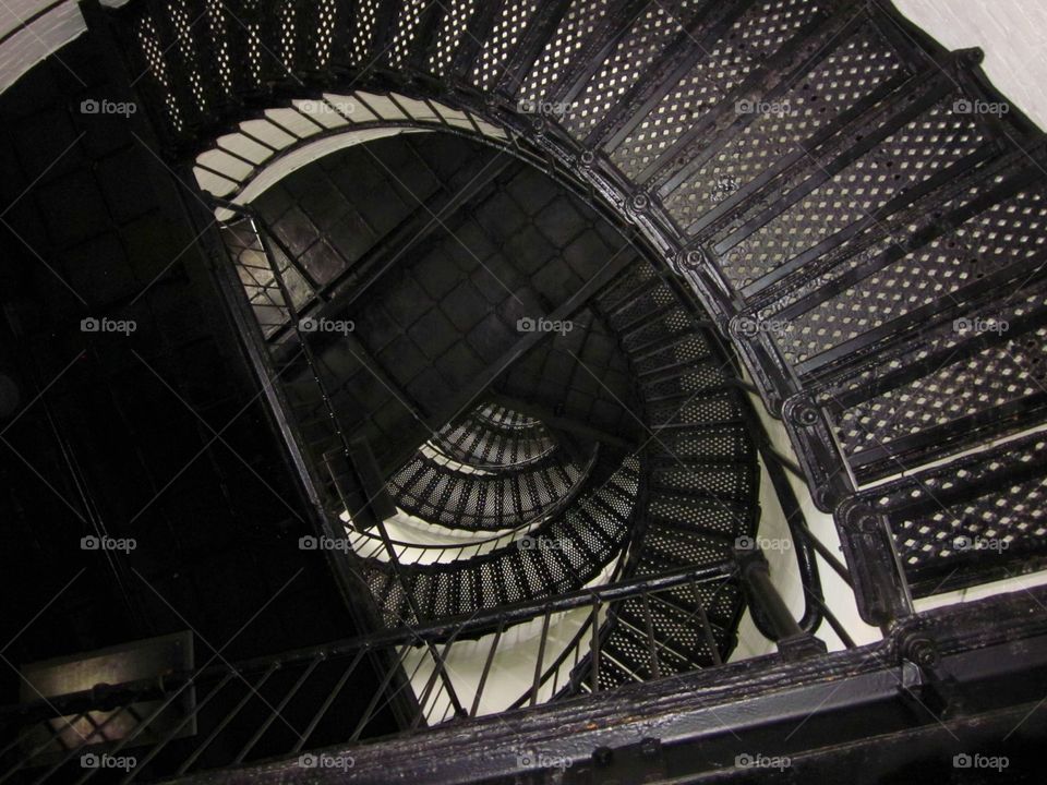 Lighthouse Stairs. Spiral of stairs leading to the top of the lighthouse on Hunting Island in South Carolina. 