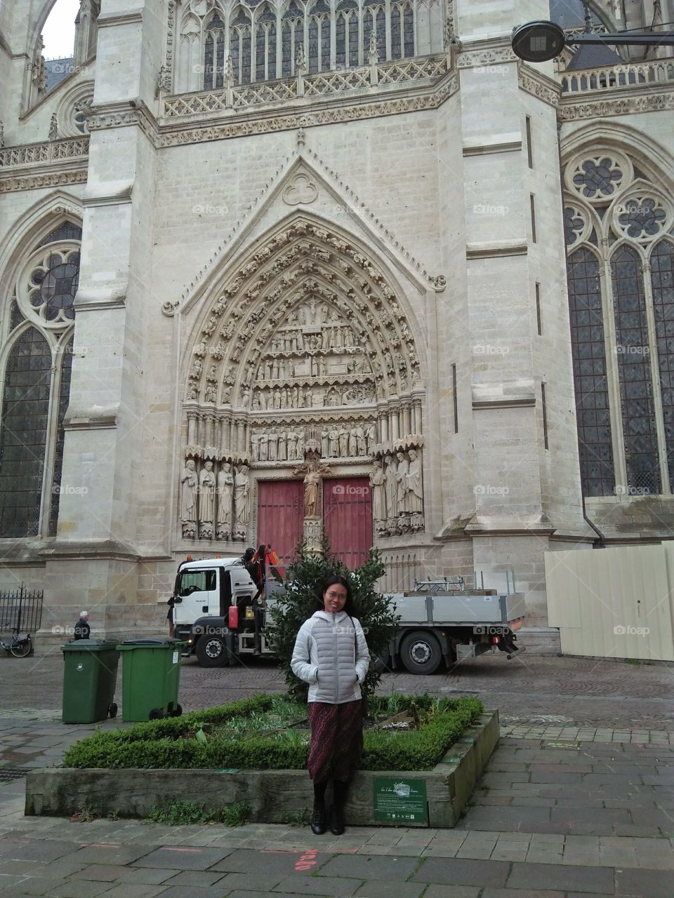 winter season attire
 while visiting on the church in amiens france