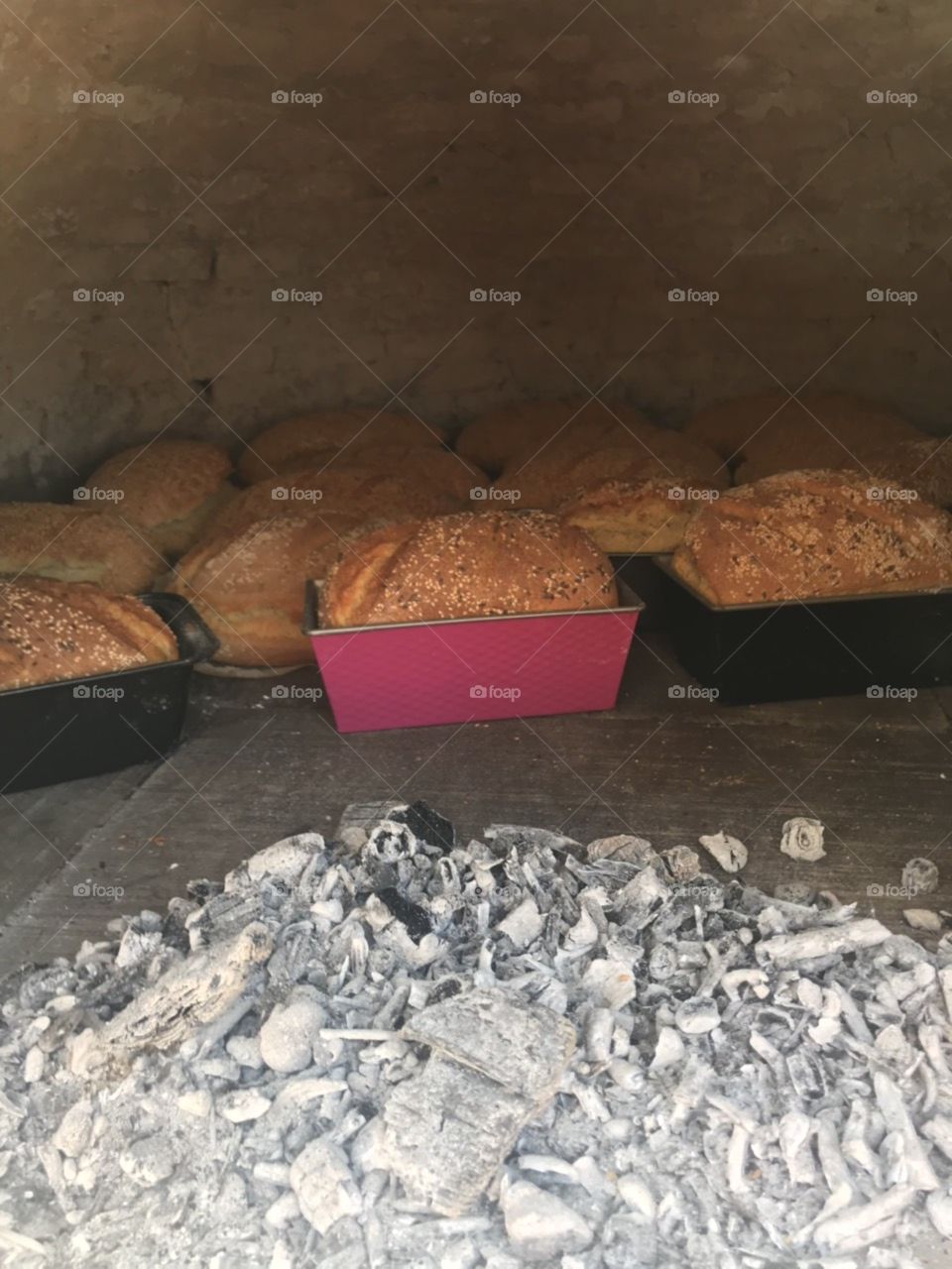 Fresh bread wooden oven