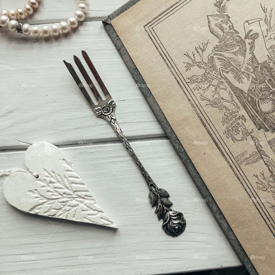 Small vintage silver fork for olives and fruits, “Hildesheim rose” style 