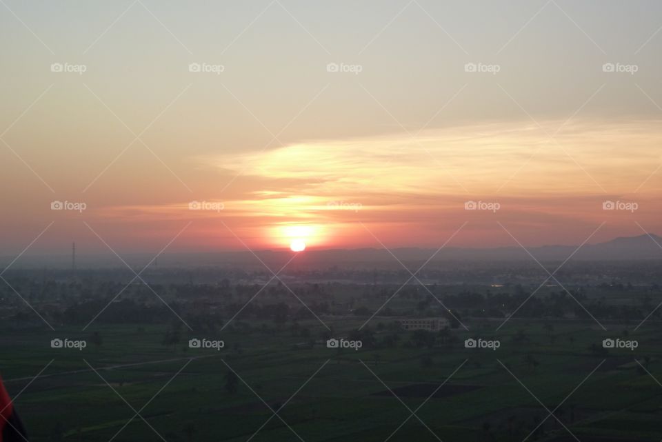 Beautiful sunrise in Luxor  Egypt from a hot air balloon 