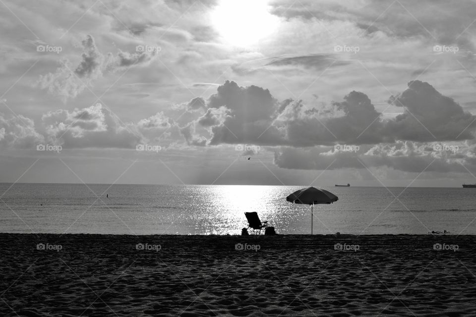 Black and white beach view