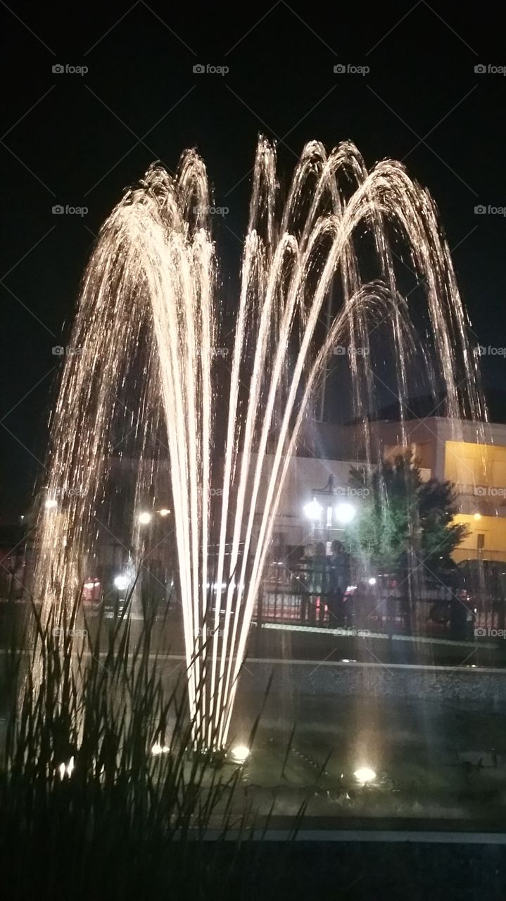 Water Fountain at Night. Downtown