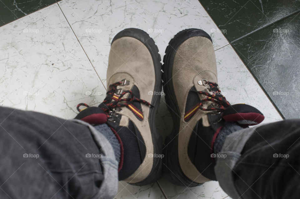Hiking boots with feet