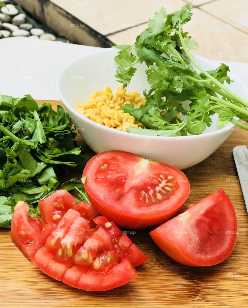 Home made palak leaf tomato dhal