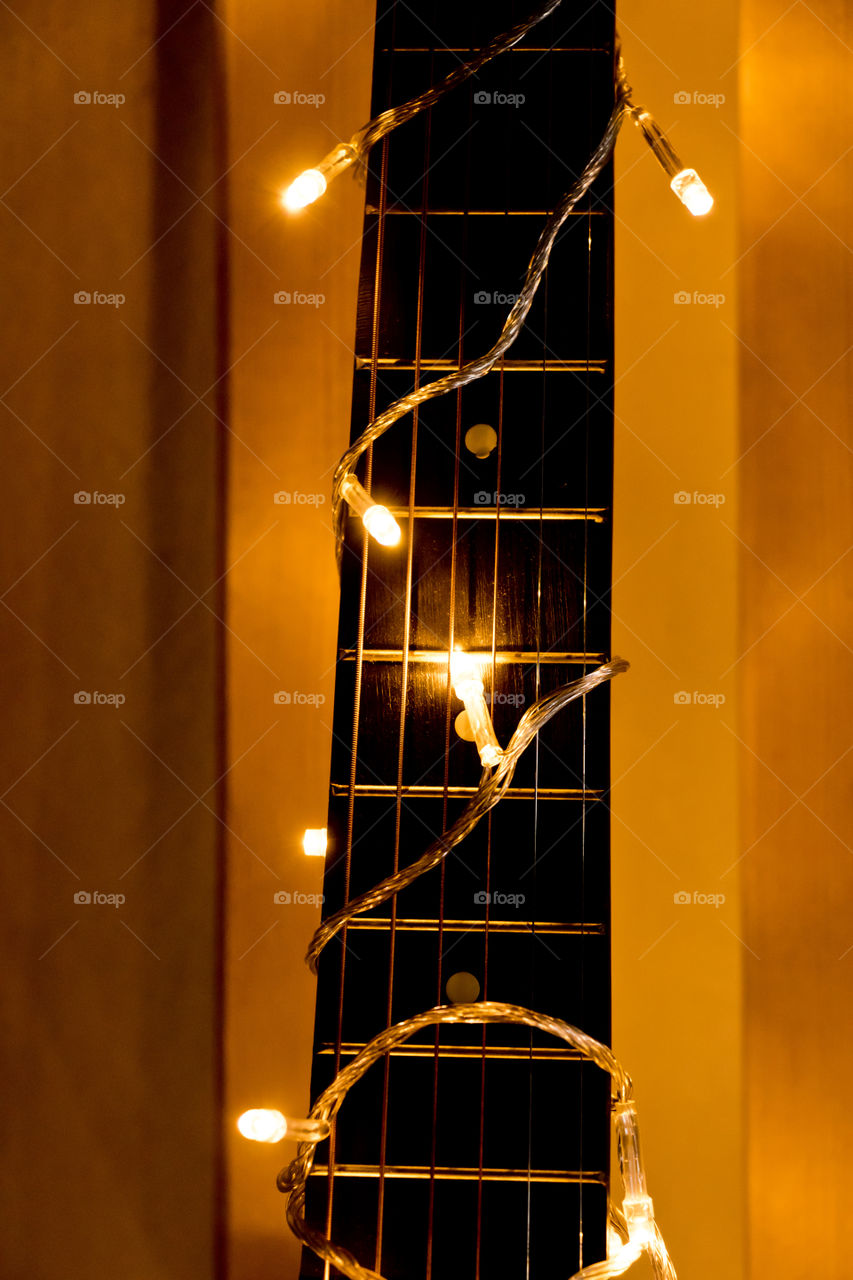 Guitars decorate the light at the party.