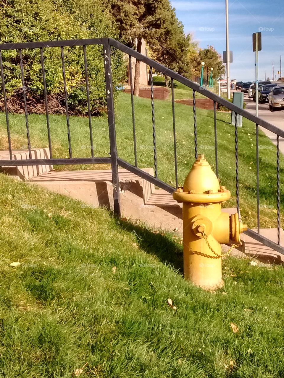 yellow hydrant and stairs