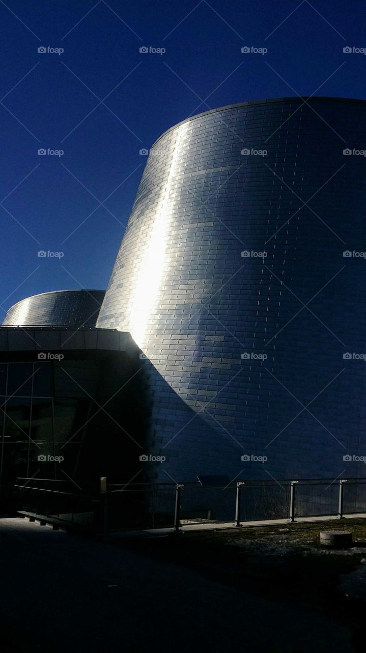 Sunlight shining aluminium structure of the planetarium