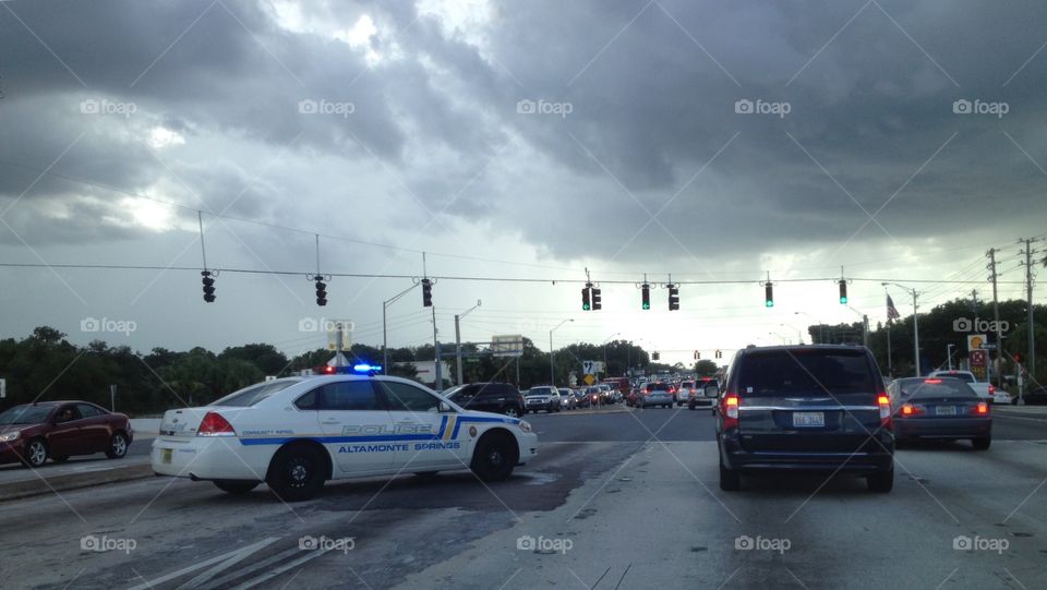 Storm clouds and traffic