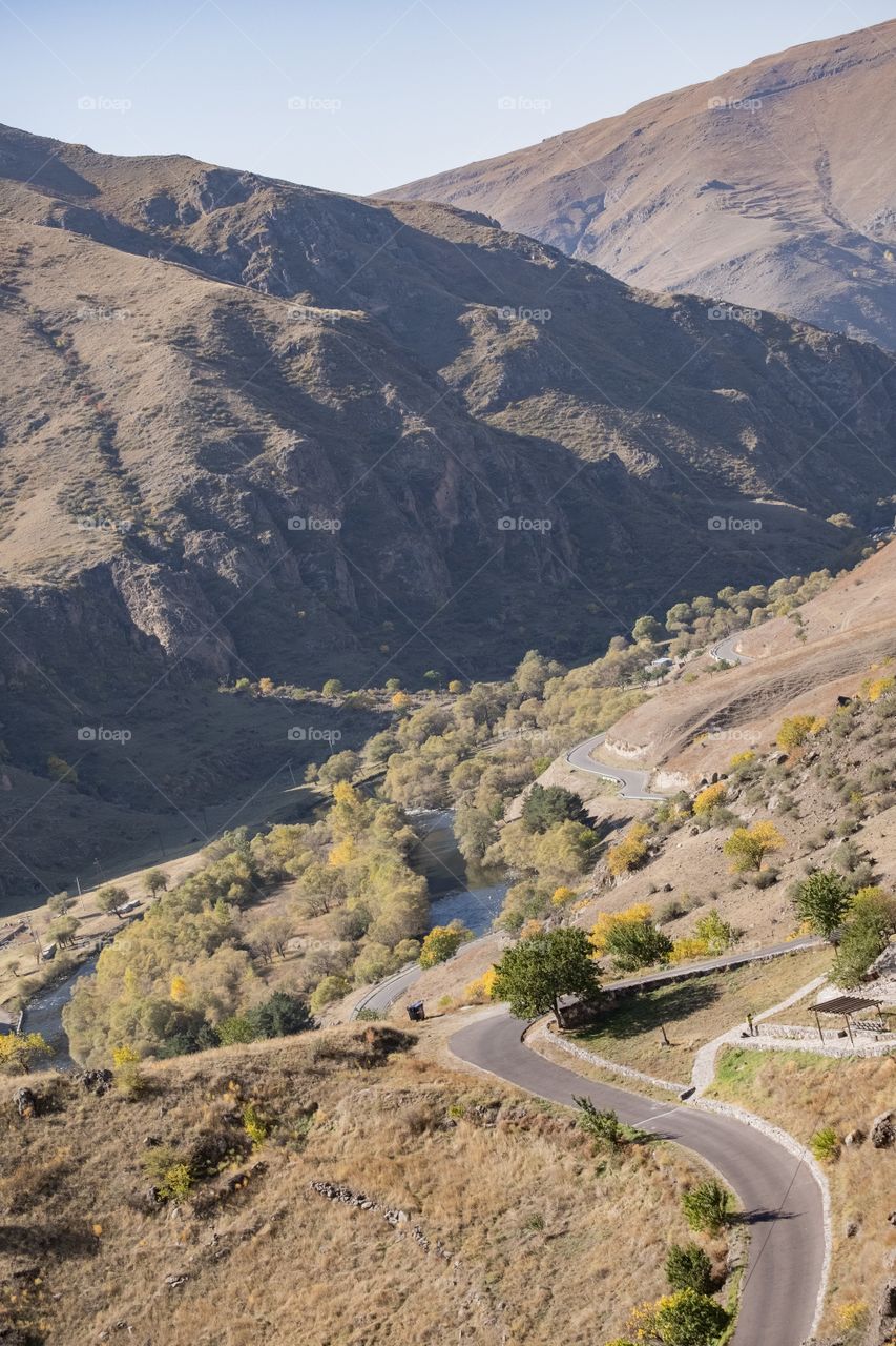 Beautiful road to The famous cave town of Georgia, Vardzia cave monastery