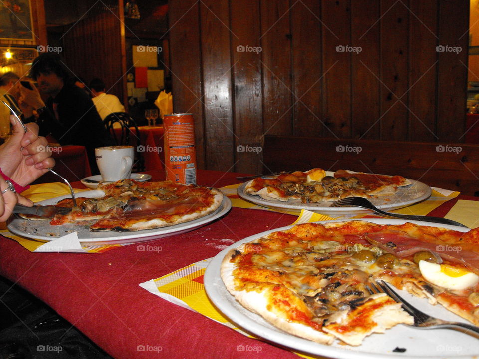 Delicious dinner, pizza in Rome