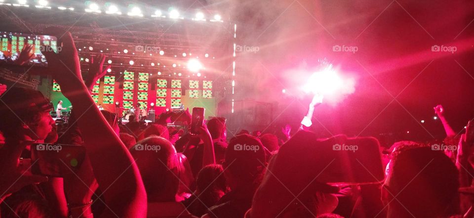 The crowd around the popular and international music of the world at essaouira city in Morocco.