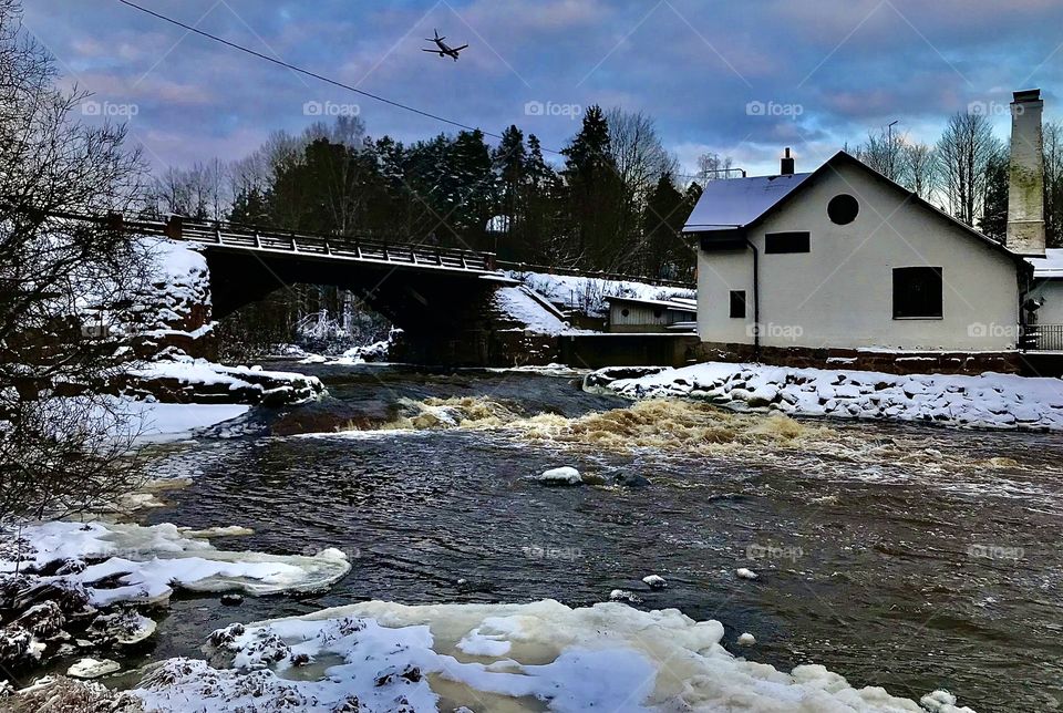 Frozen Vantaankoski rapids, finland