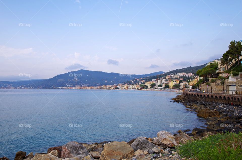 Scenic view of mountain and sea