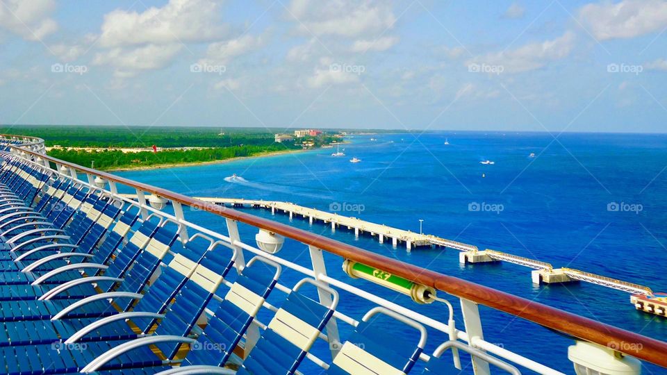 Blue ship chairs in a row