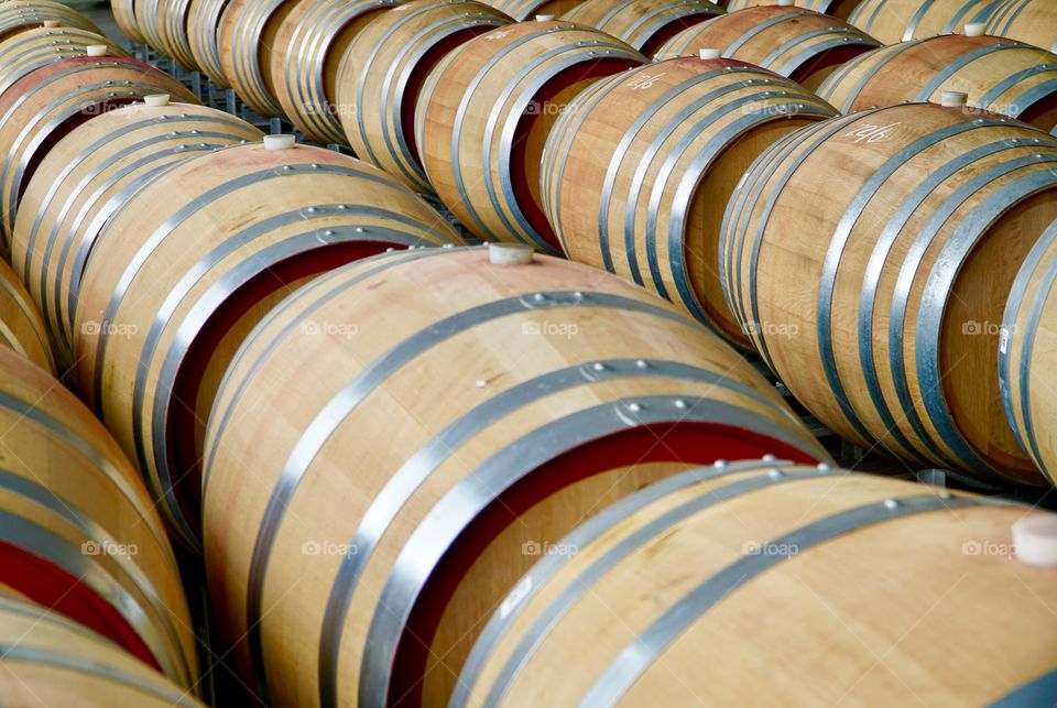 Wine casks lined up ready for use