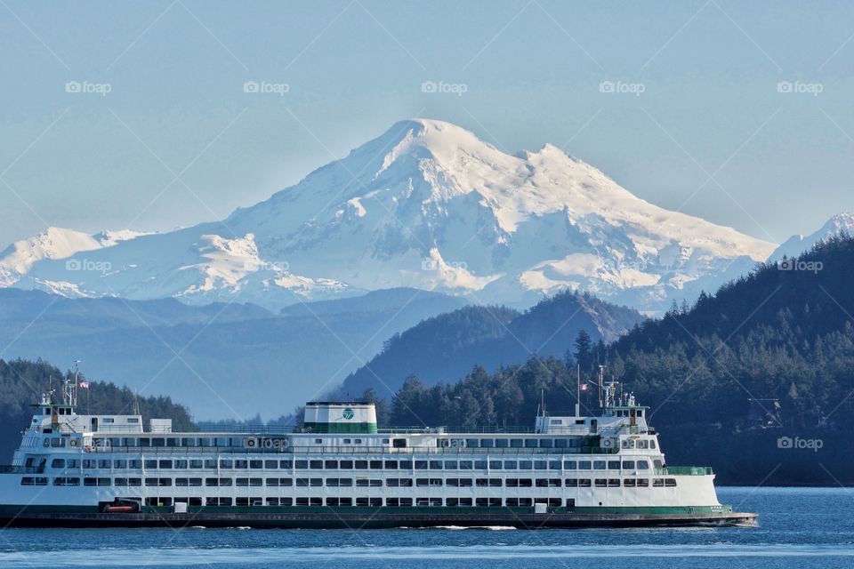 Ferry and mountain
