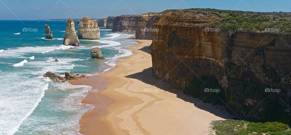 The ocean eroding limestone cliffs, Great Ocean Road, Australia 