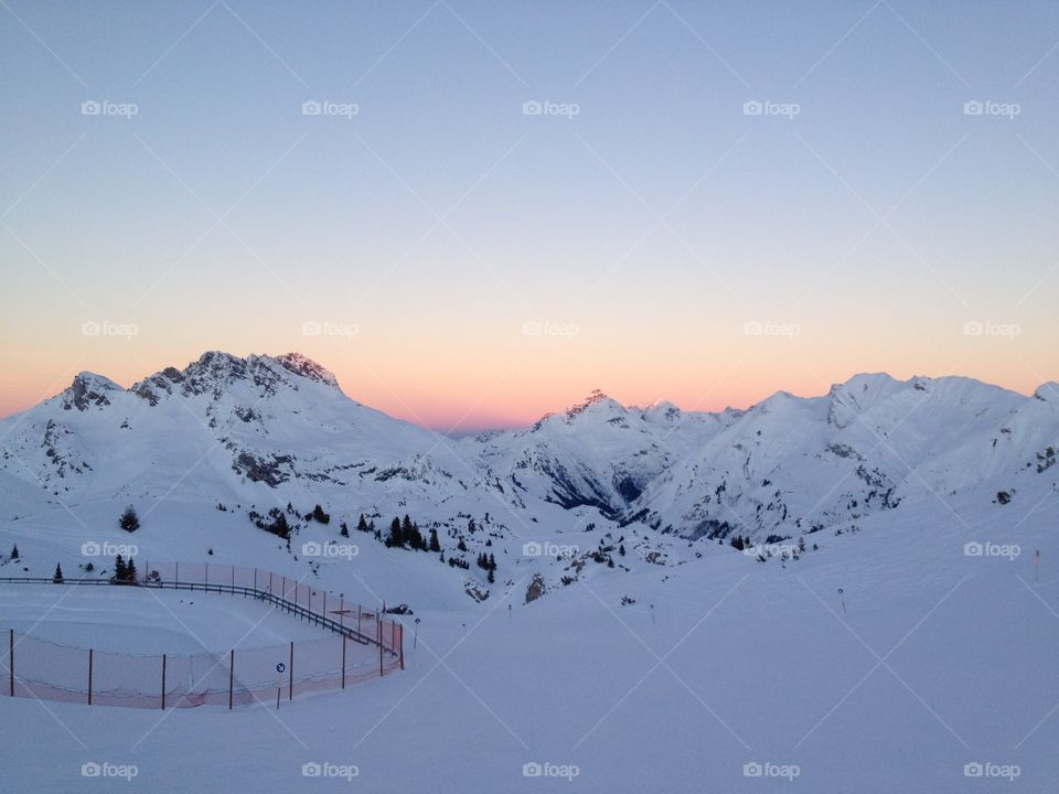 Mountains with Snow in The Sunset 