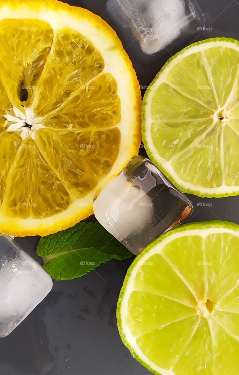 Orange and lime circles with ice