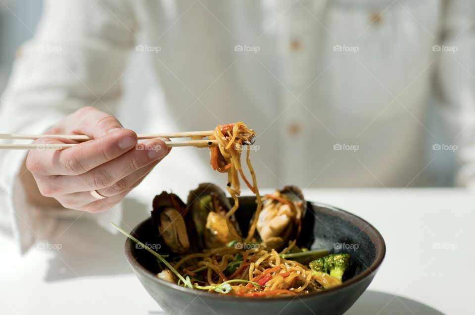 close-up of a plate with Asian cuisine