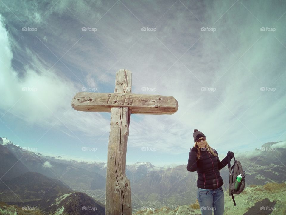 Cross, Sky, Mountain, People, Outdoors