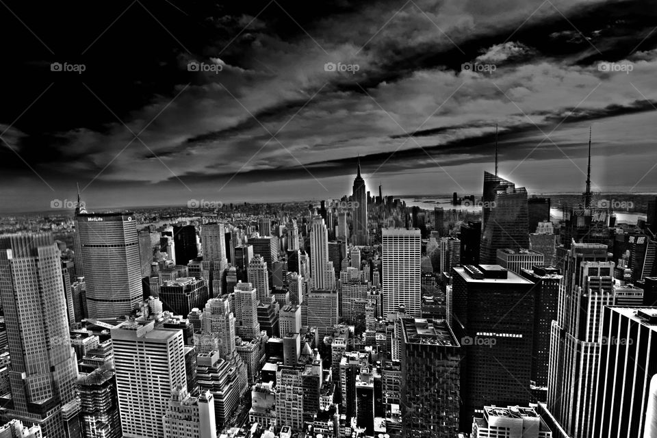Black and white view from the top of the rock