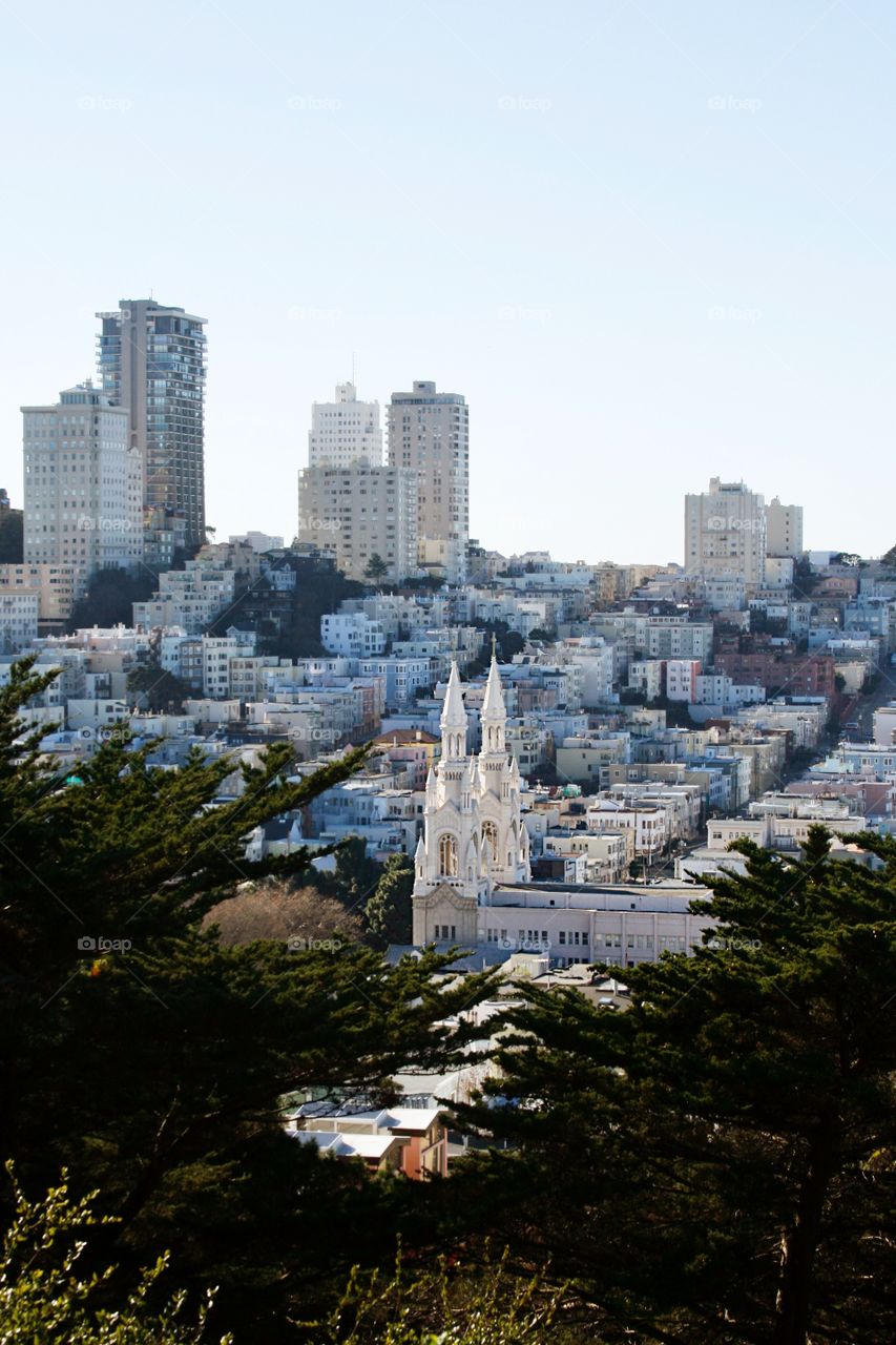 Cityscape with a church 