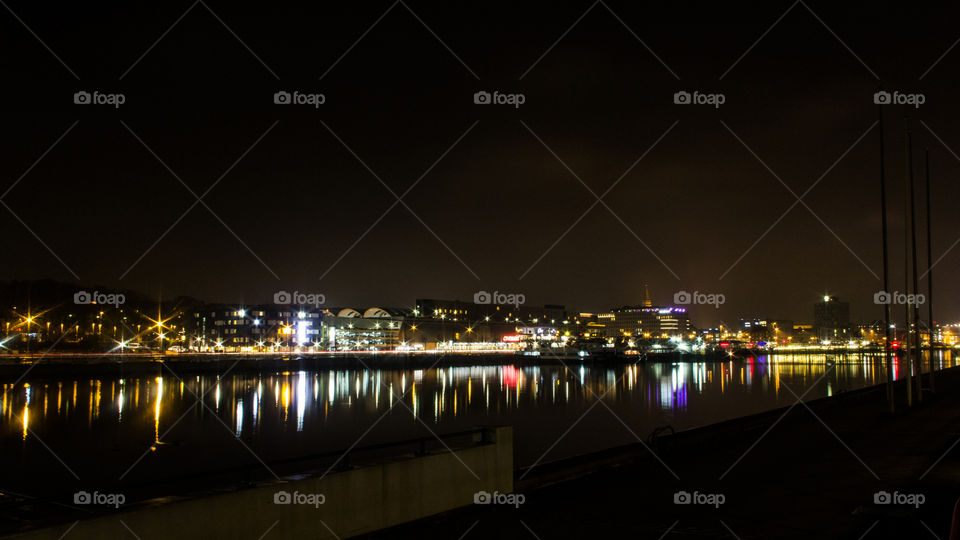Kiel at night. Reflections