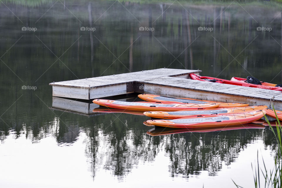 Kayaks on the Lake in the Morning 