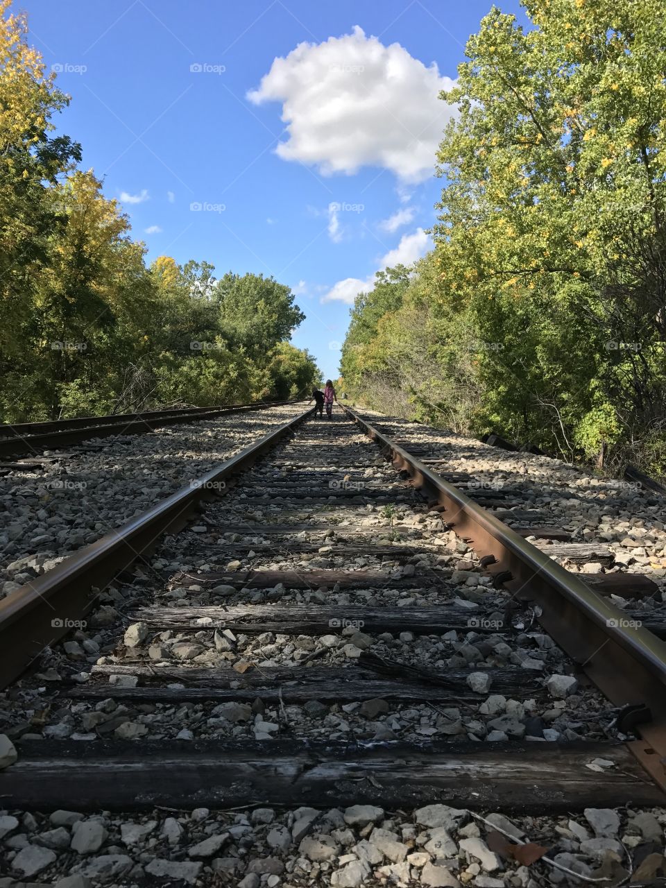 Walking on the railroad tracks 