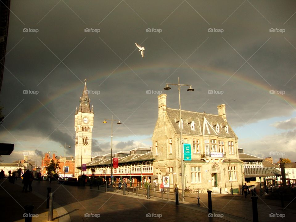 A Rainbow Has Come To Town. Heading for home, the weather changed quickly and a beautiful rainbow leaped over the town ...