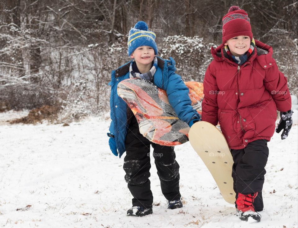 Boys Enjoying a Snow Day