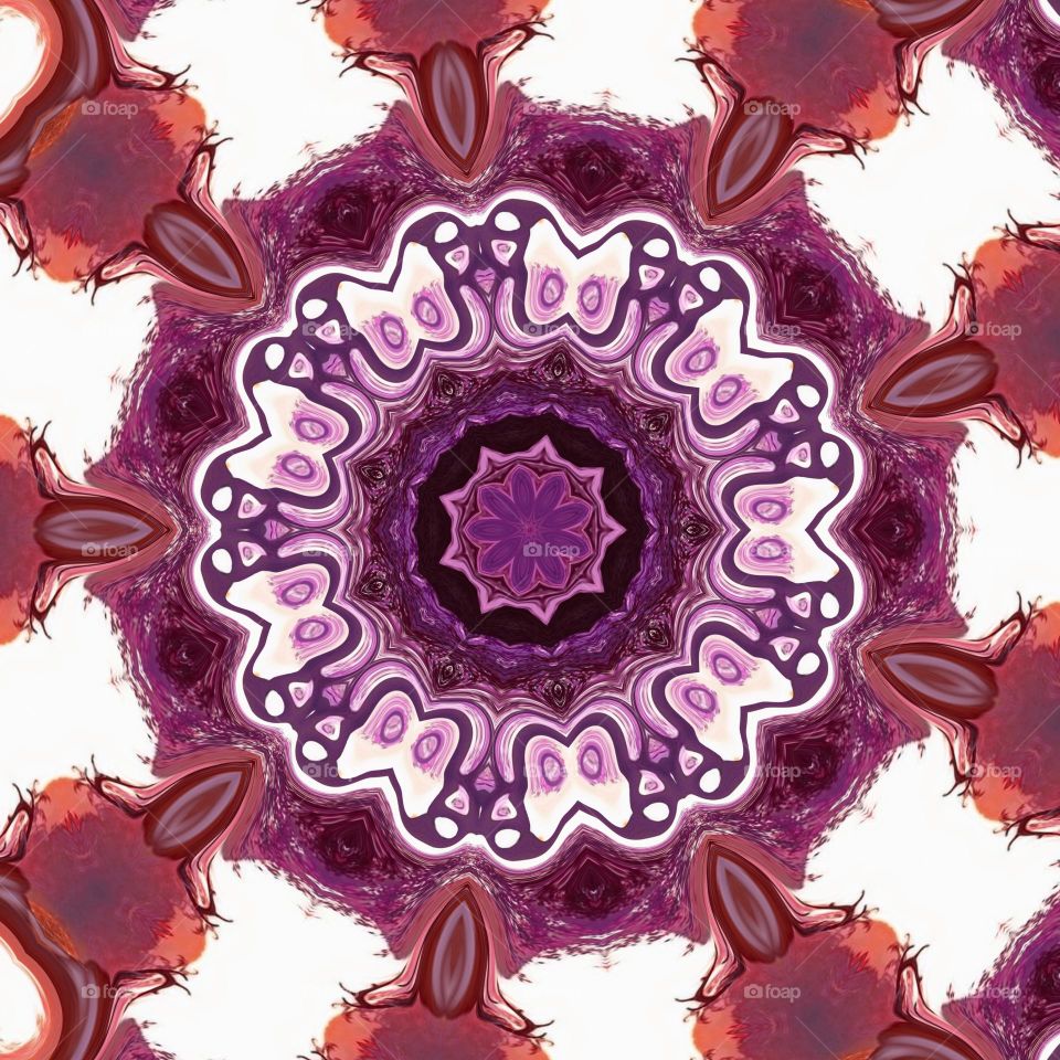 Cherry blossom design decoration in autumn purple color kaleidoscope concept, seamless pattern, spiral, mandala and geometry.  Great for business use, wall decor, concept ornaments, art collectors