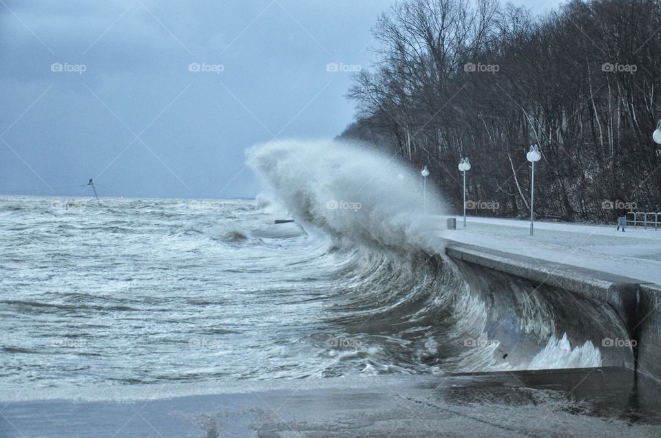 water in motion during storming waves splashing in the Baltic sea in Poland