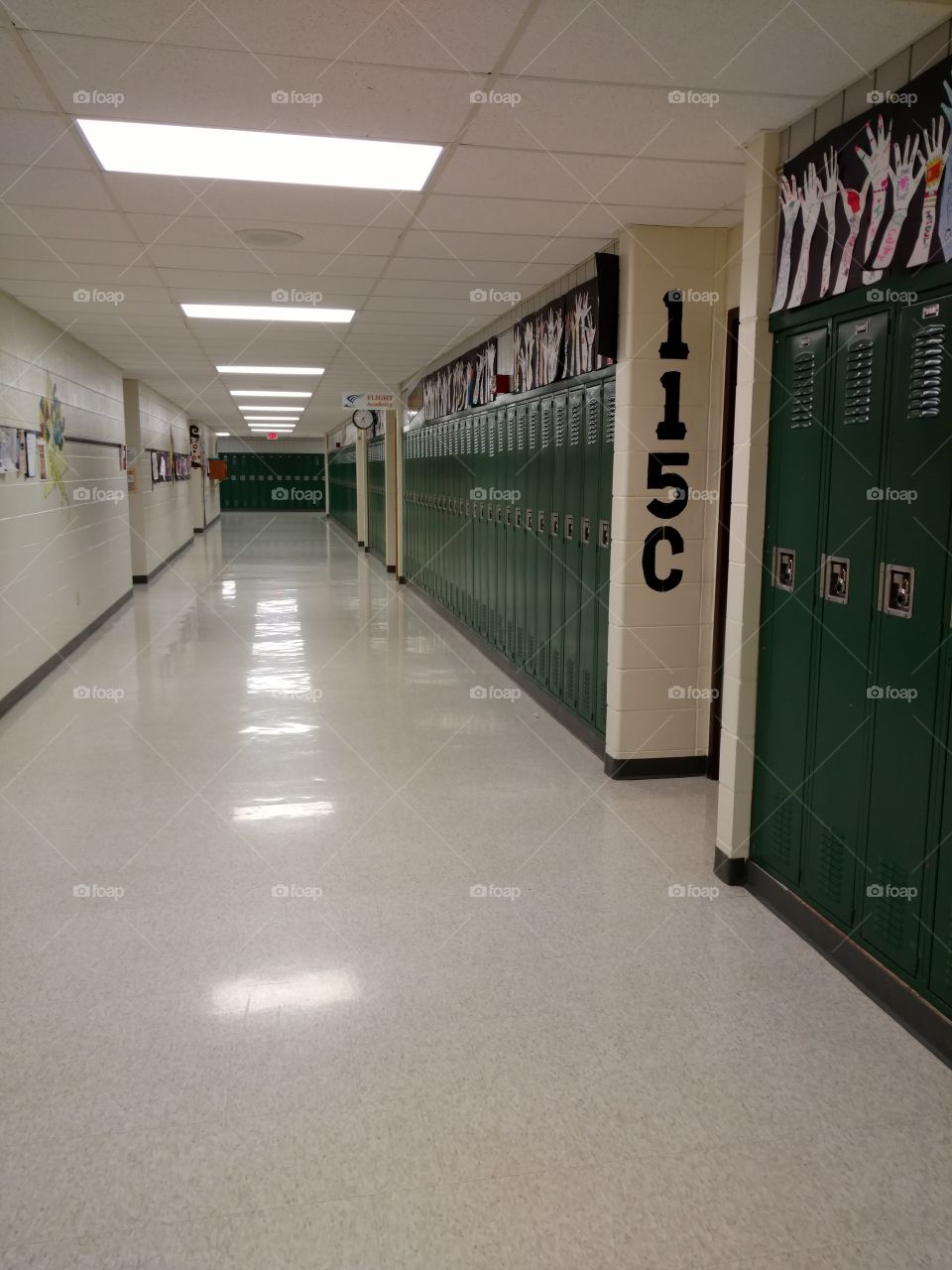 School Lockers on the Right Side of Hallway