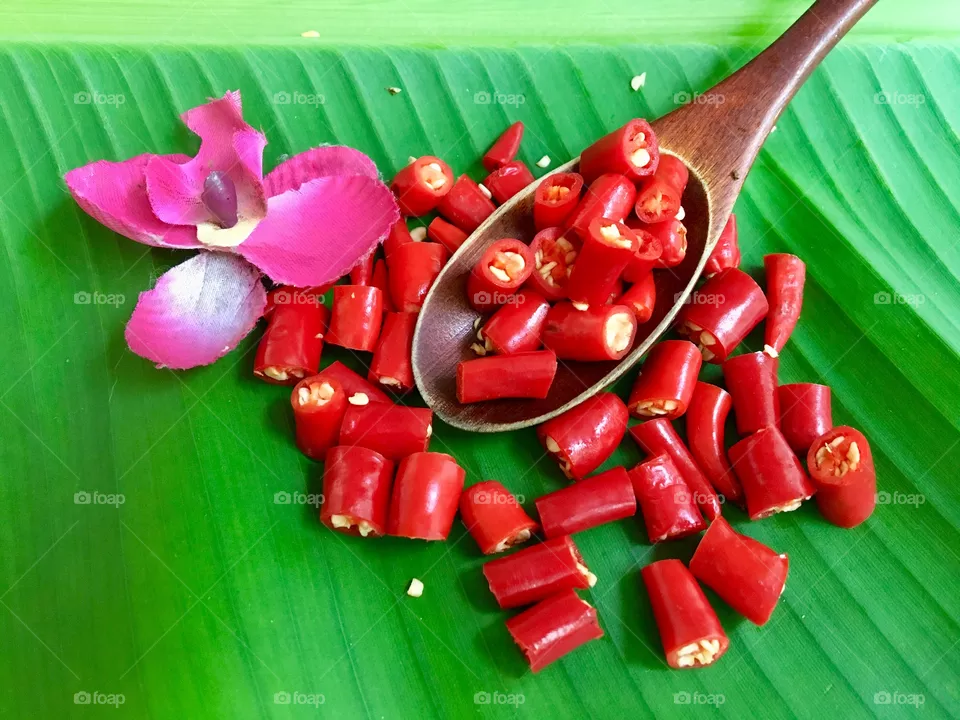 Red pepper on a spoon