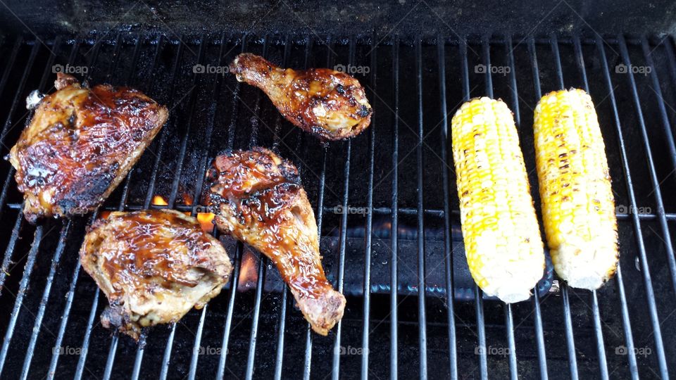 Barbecue. Chicken and corn