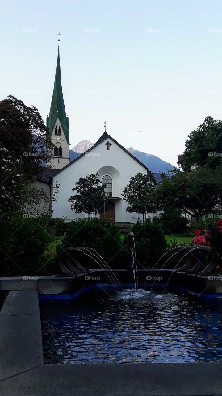 mayrhofen in Austria with church and mountains just in the background