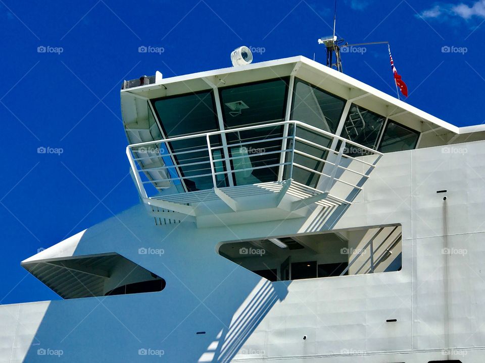 A close up of the ferry wheelhouse 