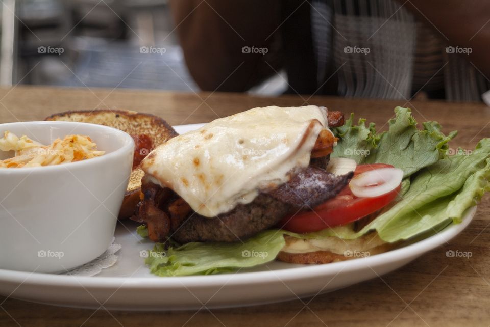 A juicy horse radish bacon swiss burger is brought out for an afternoon dine at a local eatery in downtown historic Savannah.