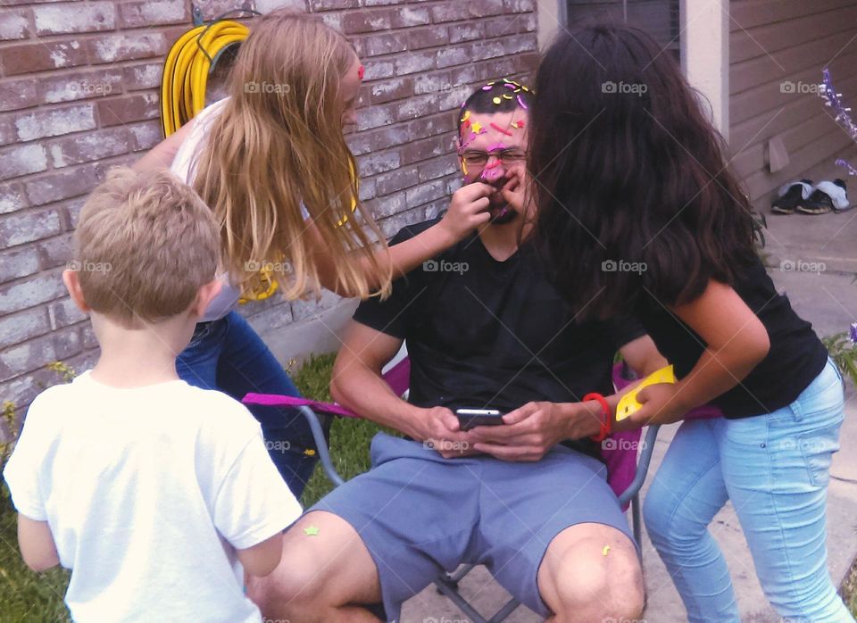 Playing with kids and srickers