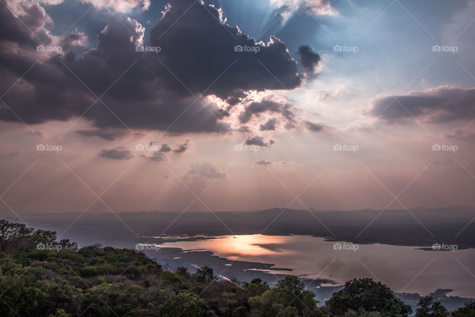 Sunset over dam