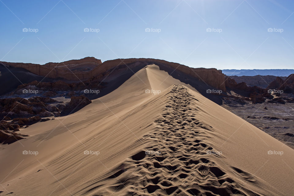 Footprints on the sand dunes