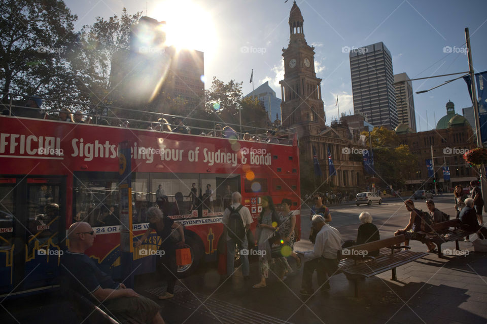 City tour people on board the hop on hop off bus in Sydney, NSW, AUStralia