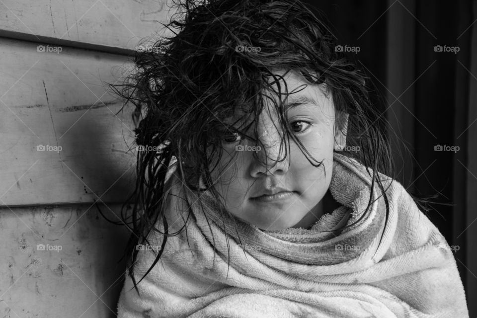 Portrait of a young girl after shower